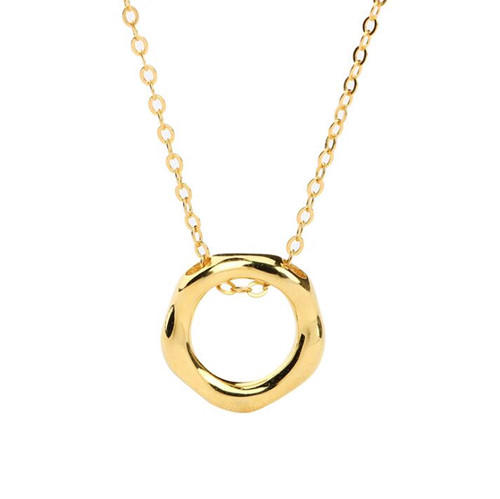 Gold plated irregular circle pendant necklace in 925 sterling silver 